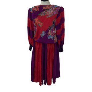 Diane Freis Vintage Womens Dress One Size Multicolor Applique Mixi Bohemian